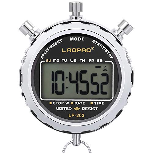 Digitale Stoppuhr,Laopao Handheld Großes LCD-Display Wasserdicht täglich Alarm 1/100 Sekunden Precision Timer Für Fussball Sports Training