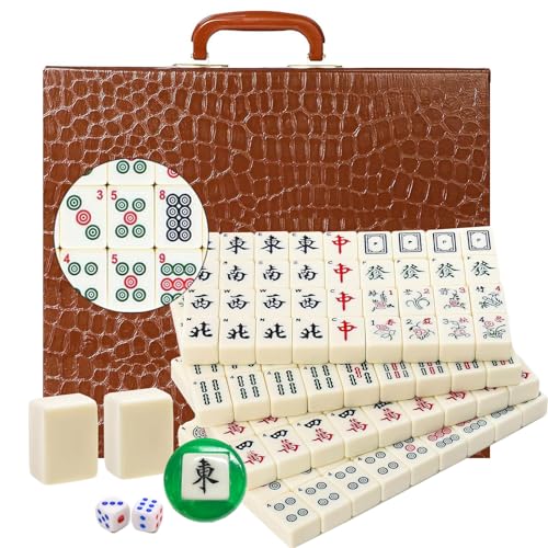 LANYOTA Mahjong-Set Großes Elfenbeinfarbe Ziegeln Mit Arabische Ziffern Fliesen Chinesisches Mahjong-Spielset 146 Tiles Majiang(Elfenbeinfarbig)