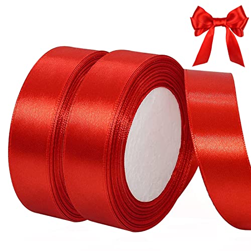 qingmeng Satinband Rot, 44m Geschenkband Rot Breit, 20mm Schleifenband Rot, Geschenkband Hochzeit Stoff, Rotenes Geschenk Band Geschenkbänder für Taufe Geburtstag Deko Geschenkverpackung