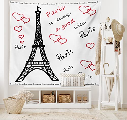 ABAKUHAUS Eiffelturm Wandteppich, Eiffelturm Paris ist Immer eine Idee Tourismusorte lieben, aus Weiches Mikrofaser Stoff Wand Dekoration Für Schlafzimmer, 150 x 110 cm, Rot Schwarz Weiß
