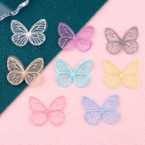 10 Stück Spitze Schmetterling Applique Patches 4cm x 3,5cm,Stickerei Applikation Flicken zum Aufnähen,für DIY Kleidung Schal Hochzeitsschleier Kopfbedeckungen,Taschen Dekoration,Gemischte Farben
