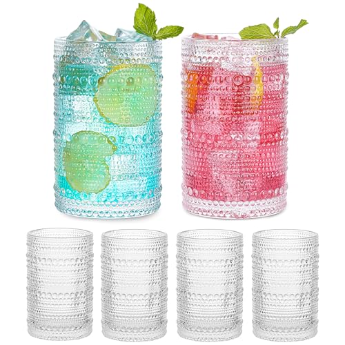 Winter Shore 380 ml Vintage Highball Gläser Set [6er-Pack] - Hobnail-Trinkgläser Set mit Noppen für Mojito, Eiskaffee, Whiskey, Saft, Wasser & Cocktails - Lebensmittelechtes Wassergläser Set