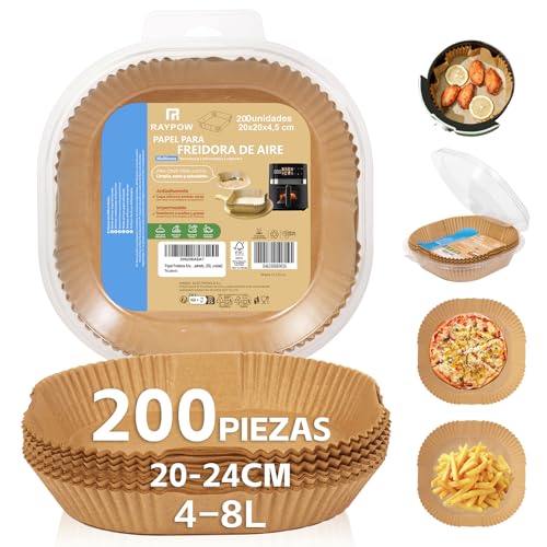 RAYPOW Luftfritteusepapier, 20-24 cm, quadratisch, 200 Stück, BPA-frei, Zubehör für Fritteuse ohne Öl, 2 bis 8 Liter