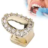 Einzelzahn, Hip-Hop-Zähne, Bling-Zähne, Vergoldet mit Diamant-Rundeinzel-Grillz-Kappe für Ihre Zähne, Männer, Frauen, Hip-Hop-Schmuck, (Single-Portal-Diamant-Gold)