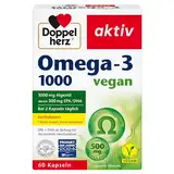 Doppelherz Omega-3 1000 vegan - Hochdosierte Omega-3-Fettsäuren EPA & DHA aus pflanzlichem Algenöl - 60 kleine & vegane Kapseln