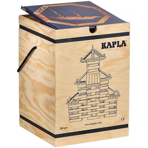 KAPLA® 280ER KASTEN - 280 Pinienholzplättchen und 1 Kunstbuch Blau
