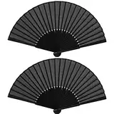 2 Stück Handfächer Faltventilator Chinesischer handfächer Hochzeitsfächer Fan Orientalischer Tuch Stoff Fan für Tanz, Schwarz Taschenfächer Faltfächer Klappfächer für Hochzeite Geburttag Party DIY