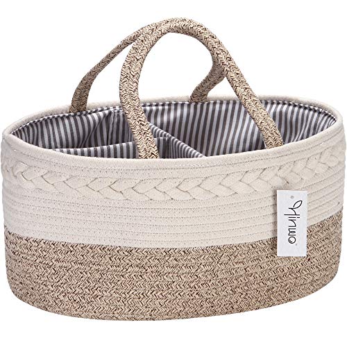 Hinwo Baby Windel Caddy 3-fach Säugling Kinderzimmer Einkaufstasche Tragbarer Auto Organizer Neugeborene Dusche Geschenkkorb Baumwollseil mit abnehmbarem Teiler für Windeln & Tücher