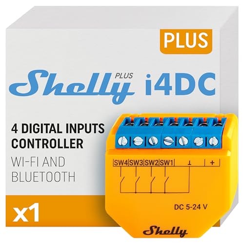 Shelly Plus i4 DC | WiFi- und Bluetooth-Smart-Controller mit 4 digitalen Eingängen Relay | Hausautomation | Funktioniert mit Alexa | iOS-Android-App| Kein Hub erforderlich | Fernbedienung