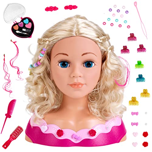 Theo Klein 5392 Schmink- und Frisierkopf Emma I Inkl. Kosmetikherz und Haarschmuck I Wasch- und kämmbares Haar I Maße: 23,5 cm x 13 cm x 27 cm I Spielzeug für Kinder ab 3 Jahren