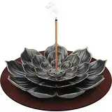 DK177 1 Stück Räucherstäbchen Halter, Lotus Messing Incense Stick Holder,Lotus Weihrauchbrenner 6 Loch Spirituelle Deko Meditation Zubehör mit Abnehmbarem Aschefänger und Matte