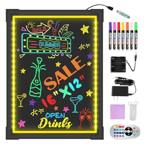 Hosim LED Werbetafel 30cm x 40cm Leuchtende LED Schreibtafel mit Fernbedienung und 8 Neon-Stifte DIY-Design Leuchttafel mit 7 Farben blinkende Modefür Café, Bar, Restaurant, Hochzeit