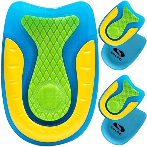 Sulpo 2 Paare Fersensporn Einlagen Fersenkissen Spornfix Gel Fersenpolster zur Linderung von Plantarfasziitis, Fersensporn und Achillesschmerzen Größe L (40-46)