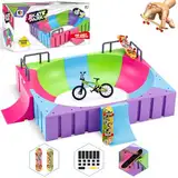 Tlater Mini Finger Skateboard Park Kits, 12-in-1 Finger Skateboard Ramp Set mit 12 Rampen, 2 Fingerboards, 1 Finger Bike, DIY Fingerspielzeug Lernspielzeug Geschenke für Kinder