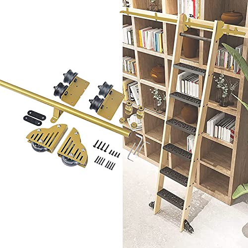 Gleitleiter-Hardware-Kit für Rollleiter, Bibliothek, runde Schiene/Schiene + Bodenrolle + Verlängerungszubehör – Zubehör für Zuhause/Innen/Dachboden