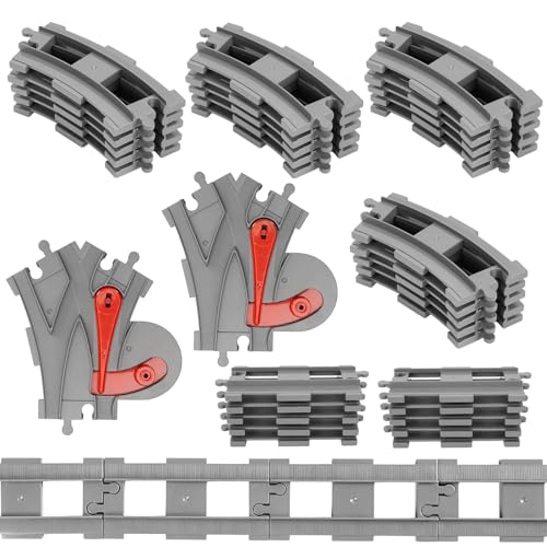 Bausteine Zug Schienen Set, 32PCS Spielzeug Eisenbahnschienen, City Schienen Eisenbahn Set, Bestehend aus Cross Track Gerade, Kurven Schienen, für 3 4 5 Mädchen und Jungen