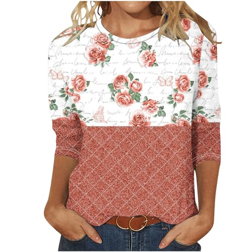 EMATOP Angebote des Tages Heute Tshirt Damen 3/4 Arm Bluse Tunika Tops Sommer Elegant Oberteile Lässige Baumwolle Longshirt Locker Bequemes Sommershirts Vintage Leicht Longbluse Blumen Sportshirt