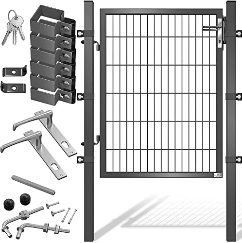 KESSER® Gartentor Premium Gartentür aus Metall verzinktem Stahl, Gartentür für Stabmattenzau Zauntor, Hoftor, inkl. Pfosten mit Schloss Türklinke und Schlüssel, 120 x 106cm Anthrazit