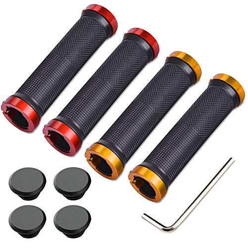 Aiqeer 2 Paare Fahrrad Lenkergriffe, Gummi Fahrradgriffe, Ergonomisch Fahrradgriffe, Rutschfestes Design Geeignet für Alle Wetterbedingungen (Rot + Golden)