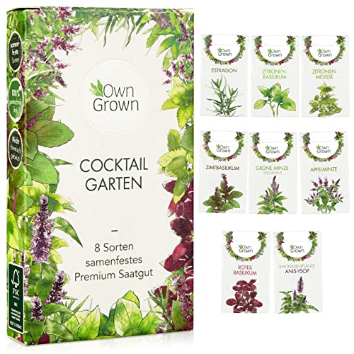 Cocktail Kräuter Set: 8 Sorten erlesene Cocktail Kräuter Samen für frische Kräuter Pflanzen für Fensterbank, Balkon oder Garten – Zitronenmelisse, Basilikum Samen, Estragon, Minze Samen von OwnGrown