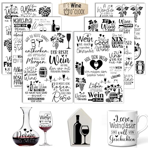 Rub On Sticker Wein, 6 Stück A5 Rub On Aufkleber, Rub On Folie Transferaufkleber, Sprüche für Raysin, für Möbel, Glas, Holz, Scrapbooking, DIY Basteln Deko (Wein)