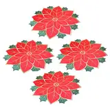 GOOHOCHY 4 Stück Weihnachts-Tischsets Weihnachts-mitteldecken Christmas Table Cloth Tischsets mit Weihnachtssternblüten Rote Weihnachtsstern-Tischsets rutschfest Weihnachtsblume Dämmplatten