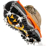 Grödel Steigeisen für Bergschuhe mit 19 Zähne Verdickte Schuhkrallen aus Edelstahl Anti-Rutsch Schuhspikes für Mann Frau Erwachsene Kinder Fit für Wandern Trail Running Trekking(Orange, M)