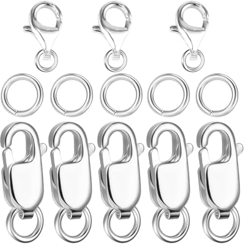 OPVYAEU 16 Stück Kettenverschluss Sterling Silber 925 Schmuckverschluss, Halskette Verbinder Armband Verschluss Biegeringe 5mm Schmuckringel Karabinerverschluss Schmuck Schnalle Zubehör