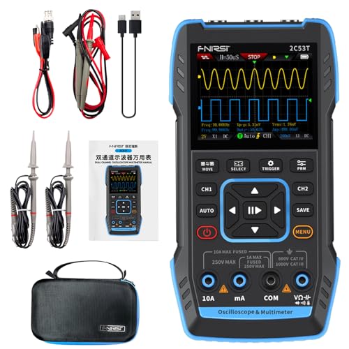 DewinLVD Oszilloskop, 2C53T Handheld Oszilloskop, Zweikanal 50MHz Bandbreite, 3-in-1 Digital Oszilloskop Multimeter Signal Generator, 250MS/s Abtastrate, 19999 Zählungen