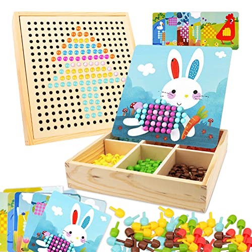 Gohytal Mosaik Steckspiel, Farbe Steckspiel Mosaik Pegboard Gabelungen mit 240 Steckperlen und 10 Karten, Steckspiel für Jungen Mädchen ab 2 3 4 Jahre