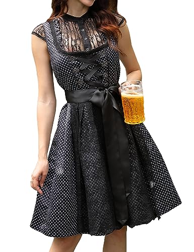 Clearlove Dirndl Damen Midi Elegant Kurz Trachtenkleid 3 Teilig Set inkl. Trachtenmode Dirndl Kleid Dirndlschürze Dirndlbluse für Oktoberfest(B-Schwarz,42)