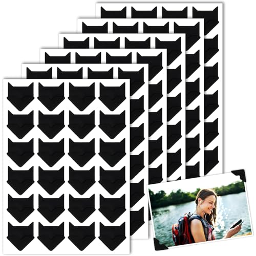 Piriuuo 144 Stück/6 Blatt Fotoecken Aufkleber Selbstklebend, Schwarz Foto Klebeecken Foto Bilder Randaufkleber Fotoecken Aufkleber für Sammelalben für DIY Scrapbooking Fotoalbum Album Corner Tagebuch