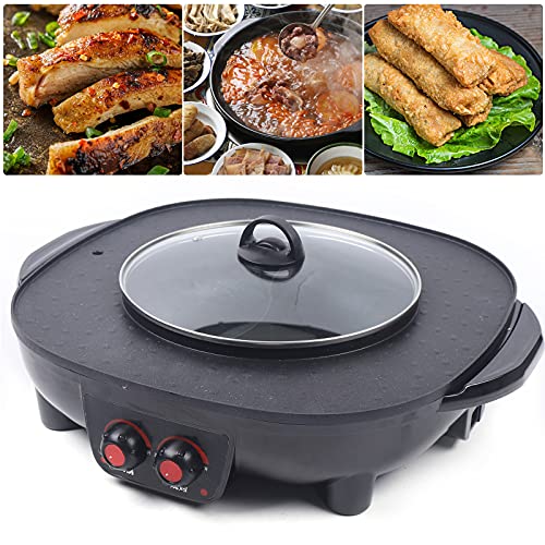 Elektrischer Hot Pot Grill 2 In 1 Multifunktions BBQ Hot Pot Topf Antihaft-Rauchloser Grillpfanne Geeignet Elektrische Topf GrillpfanneGeeignet für 5-6 Personen