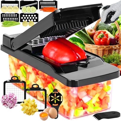 Gemüseschneider Mandoline Gemüseschneider Multischneider Julienner Zwiebelhäcksler Lebensmittelhäcksler Gemüseschneider Vegetable Chopper Dicer für Hobeln Von Obst Gemüse - Schwarz