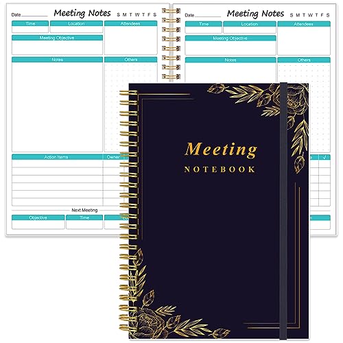 Meeting-Notizbuch für die Arbeit mit Aktionsgegenständen – A5 Spiralprojektplaner, Notizbuch für Notizen, Büro/Geschäftstreffen, Notizen, Agenda, Organizer für Männer und Frauen, 80 Blatt/160 Seiten,