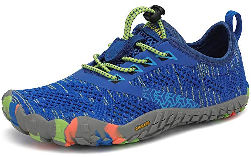 SAGUARO Kinder Barfußschuhe Traillaufschuhe Jungen Mädchen Trainingsschuhe Zehenschuhe Atmungsaktiv rutschfest Walkingschuhe Laufschuhe Schnell Trocknend Badeschuhe, Blau 26 EU