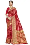 Indische Damen Saree Art Seide Blumen Handgewebt Zari Arbeit Hochzeit Party Sari mit ungenähter Bluse Stück (Schwarz), rot, One size