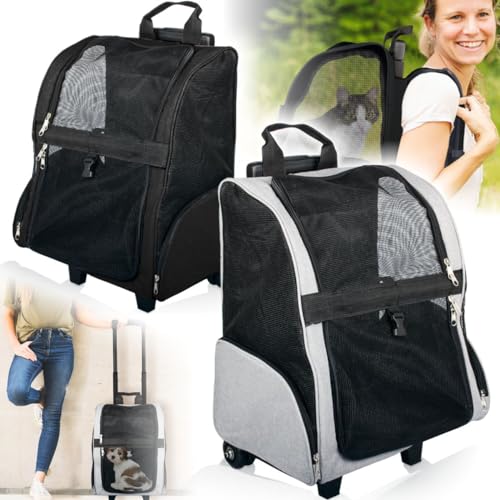 2IN1 Rucksack Trolley Hund Katze bis 15kg Transporttasche mit Rollen Hunderucksack Katzentrolley