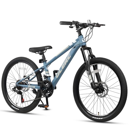 Glerc Skyline Kids Mountain Bike für Jungen/Mädchen, 24 Zoll Kinderfahrrad für 10 11 12 13 14 15 16 17 18 Jahre Jugendliche, 21-Gang Fahrrad mit Vorderradfederung & Scheibenbremsen,Blau