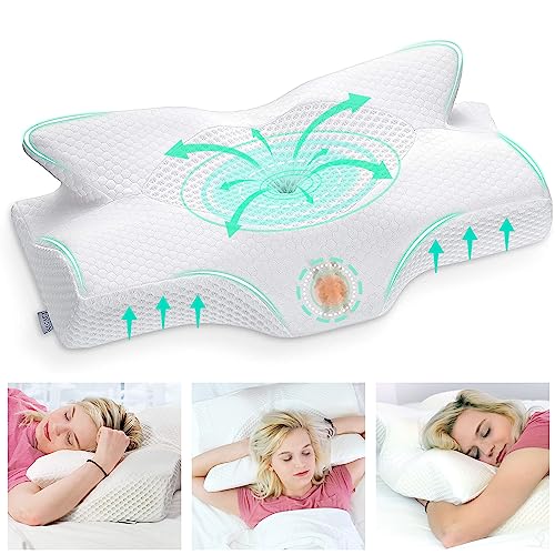 Elviros Orthopädisches Kissen aus Memory Foam, Kopfkissen Nackenschmerzen, Schlafkissen, Nackenkissen, Anti Schnarch , Ergonomisches für Seitenschläfer, Bauchschläfer, 56 x 11 x 33 cm
