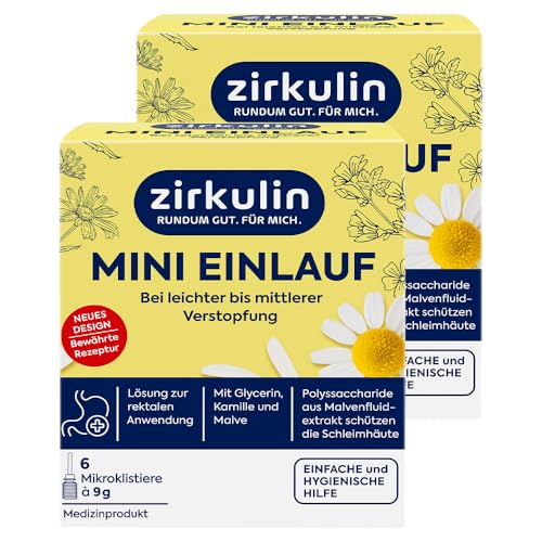 Zirkulin Mini-Einlauf, Einlauf bei leichter bis mäßiger Verstopfung, mit Glycerin, Kamille und Malve, stimuliert die Darmentleerung, 2 x 6 Mikroklistiere à 9g