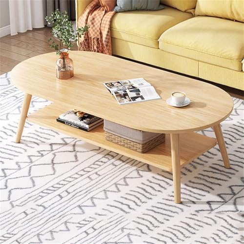 forestalk Ovaler Couchtisch, 2-lagige Modische Couchtische, Mit Offenen Regalen Zur Aufbewahrung Und Präsentation, 2-stufiger Sofatisch, Kleine Moderne Möbel Für Wohnzimmer Und Heimbüro(Color:Holz)