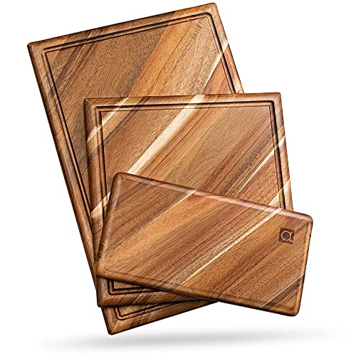 Chorus Schneidebrett Holz (3er Set) - Luxuriöses Akazienholz Tranchierbrett，Küchen Schneidbretter mit Saftrille, Käse Servierbrett, Küchenbrett für Fleisch und Gemüse - 100% natürliches Hartholz