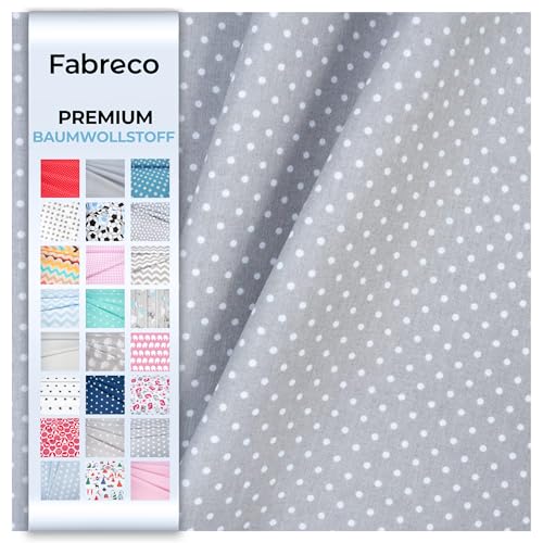 Fabreco - 100% Premium Baumwollstoff Meterware 100x160cm - Getupft 4mm grau | 220 g/lfm – Weich, langlebig & hautfreundlich | Stoffe Zum Nähen & Dekoration | Stoff Meterware - Fabric