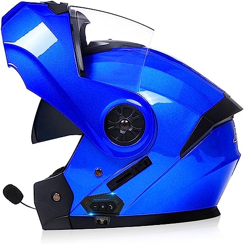ZHTBATE Motorradhelm Motorrad Klapphelme Bluetooth Integralhelm mit Anti-Fog Doppelvisier Integrierter Helm ECE Zertifiziert Intercom Crash Motorrad Helm für Erwachsene Damen Herren