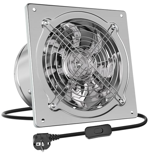 HG Power Abluftventilator 150mm Badlüfter Leiser 525m³/h mit Rücklaufklappe Leistungsstarke Metall Wandventilator mit EU-Stecker für Küche Badezimmer Garage Untergeschoss, Silber