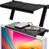 Retoo Bildschirm Oberes Regal TV Top Regal 35x16,5 cm Wandregal TV-Regal Wandboard Schweberegale Freischwebend Büroregal Board für Deko Bilderrahmen Bücher Bilder Wohnzimmer Schlafzimmer Schwarz