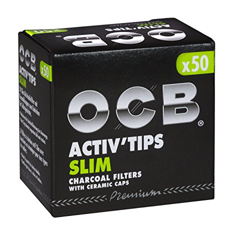 OCB 17846 ActivTips Slim 7 mm-Aktivkohlefilter mit Keramikkappen-2 x 50 Stück, Silber, 50 (1er Pack)