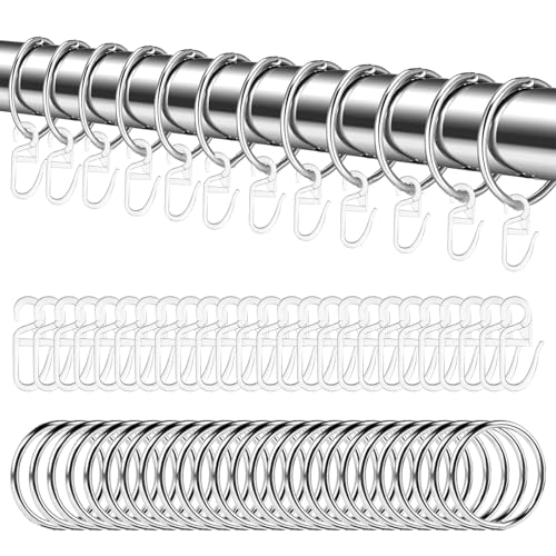 Littlegaofeithing 48 Stück Vorhangringe Silber aus Metall und Gardinenhaken, 30 mm Innendurchmesser, für Duschvorhänge, Vorhänge, vom Boden bis zur Decke (Silber)