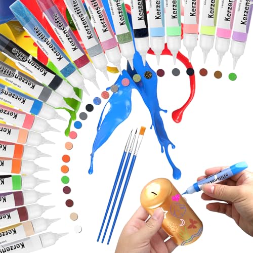 Hcunbsu 24 Stück Wachsstifte für Kerzen, Kerzenstifte 10 ml, Kerzen Bemalen Set, Kerzen Selber Machen Set Candle Pen Individualisieren (24 Farben-B)